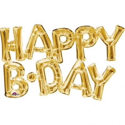Fóliový balón nápis Happy B-Day zlatý