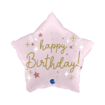 Fóliový balón hviezda Happy Birthday ružová