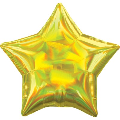 Fóliový holografický balón hviezda jantárovo žltá