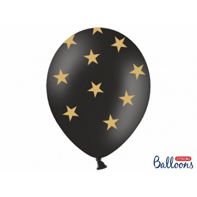 Latexové balóny čierne so zlatými hviezdami