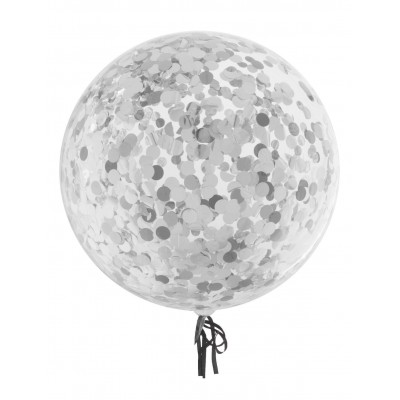Transparentný balón Konfety strieborné
