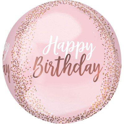 Orbz balón ružovo zlatý Happy B-Day