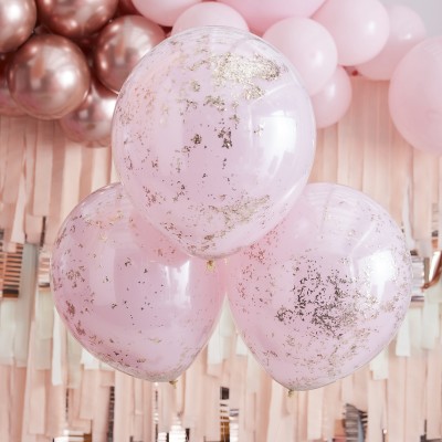 Latexové double balóny ružový so zlato ružovými konfetami