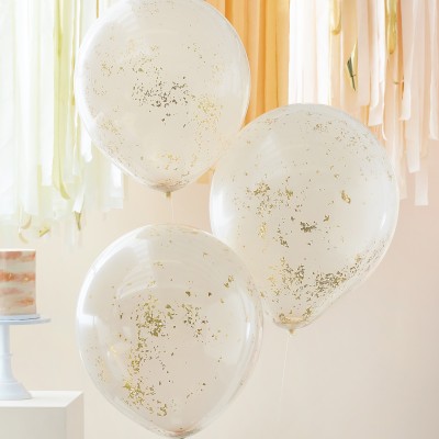 Latexové double balóny broskyňové so zlatými konfetami