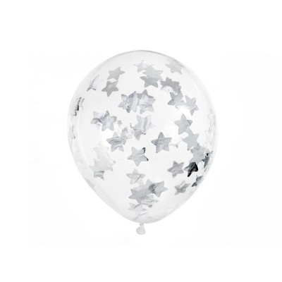 Latexový balón transparentný strieborné konfety hviezdy