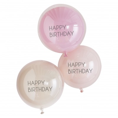 Latexovo transparentné balóny dvojvrstvové ružové Happy B-Day