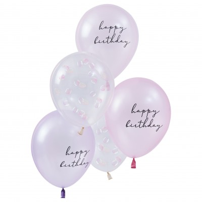 Latexové balóny perleťové a transparentné s mušlovými konfetami Happy B-Day