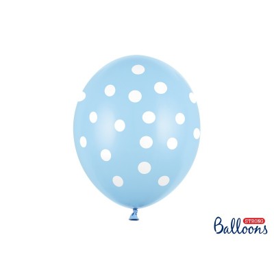 Latexový balón pastelový baby blue s bielymi bodkami
